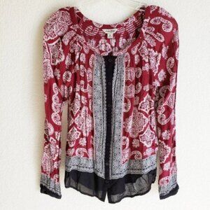Lucky Brand Bohemian Paisley Print Peasant Blouse Top size XS